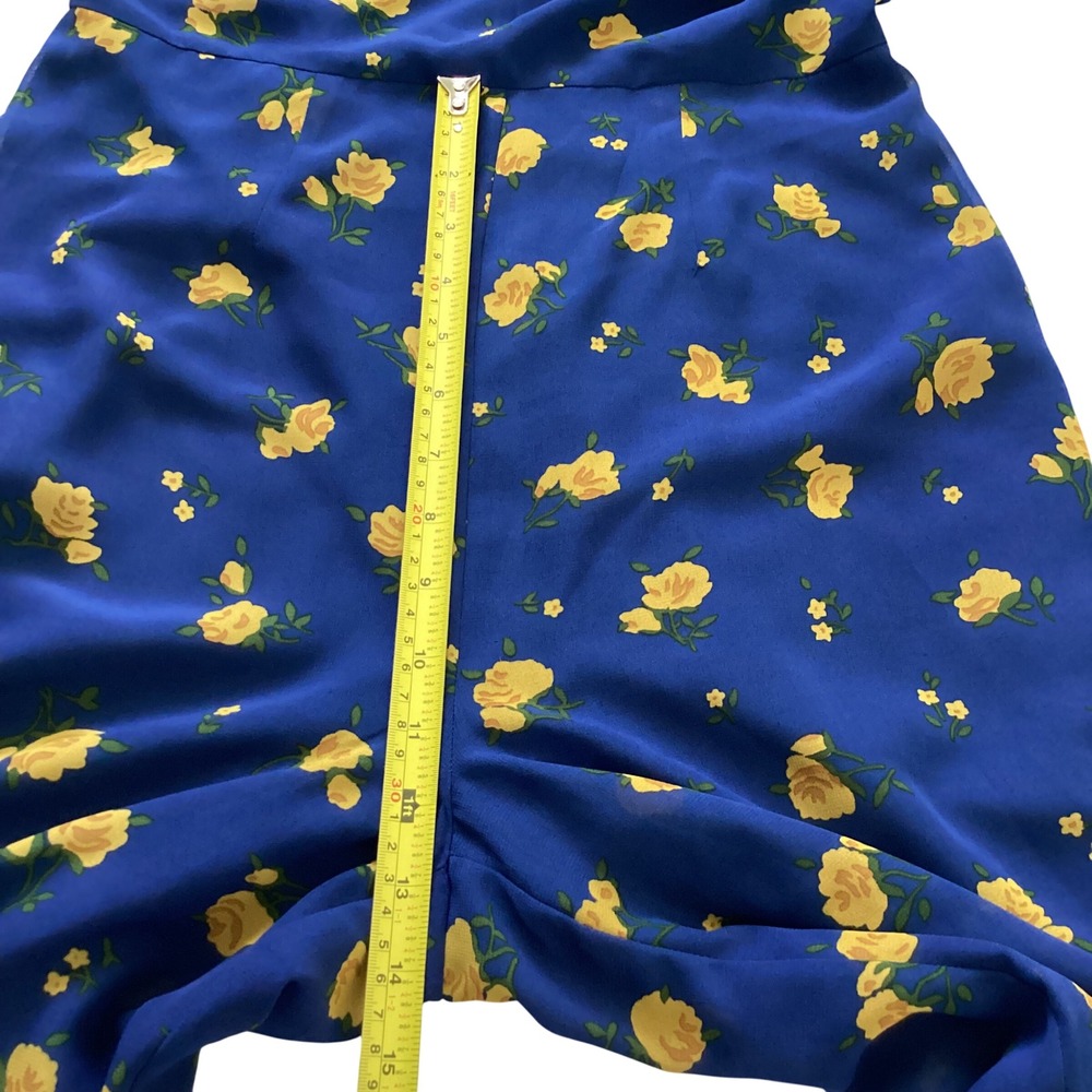Betsey Johnson Blue Yellow Floral Wide‎ Leg Jumpsuit Ruffle Off Shoulder Size 6 - Picture 5 of 12